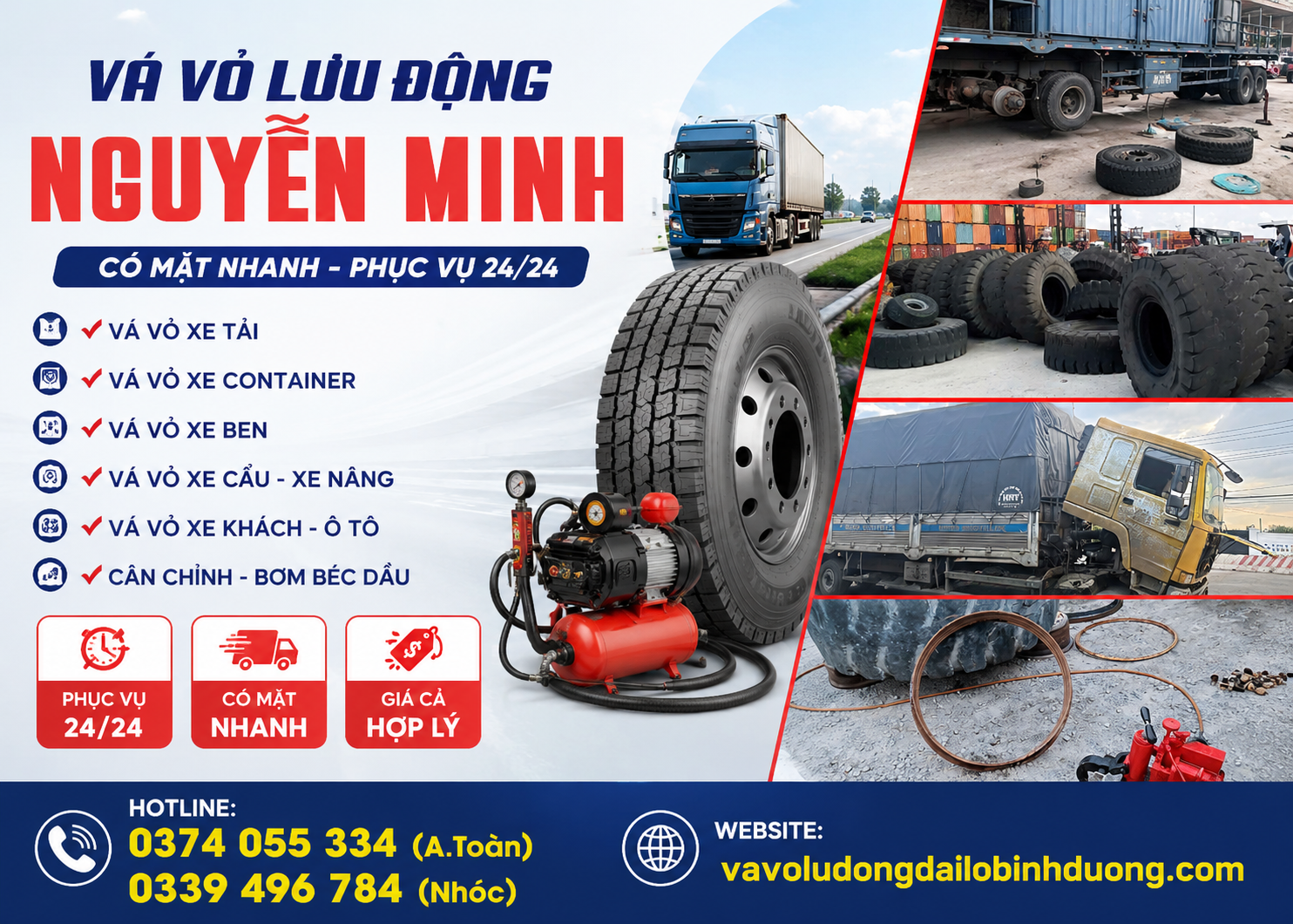Vá Vỏ Lưu Động Bình Dương 24/24 – Có Mặt Nhanh, Giá Hợp Lý, Hỗ Trợ Mọi Loại Xe